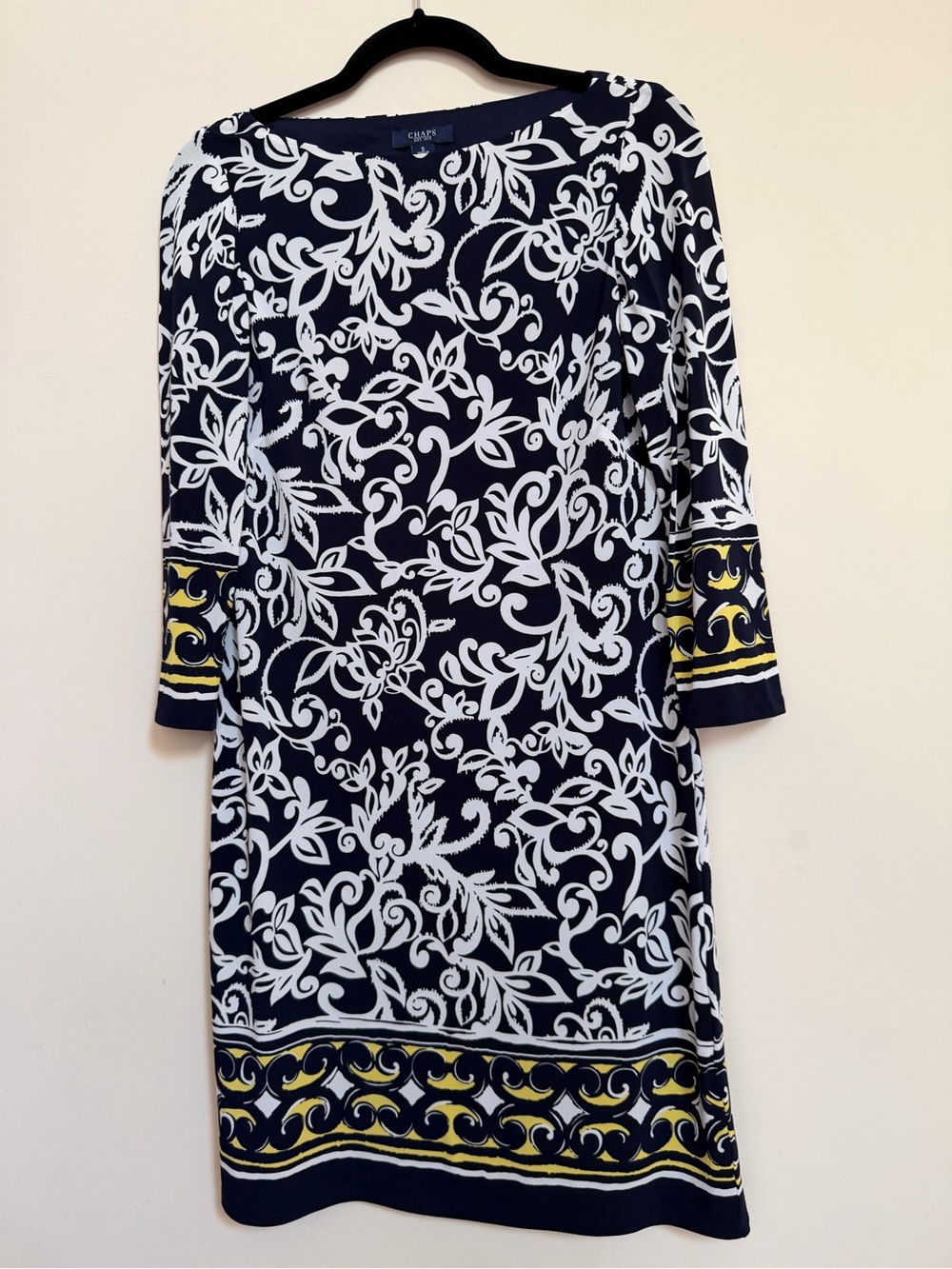 Chaps Navy, White & Yellow Floral Border-Print Shift Dress